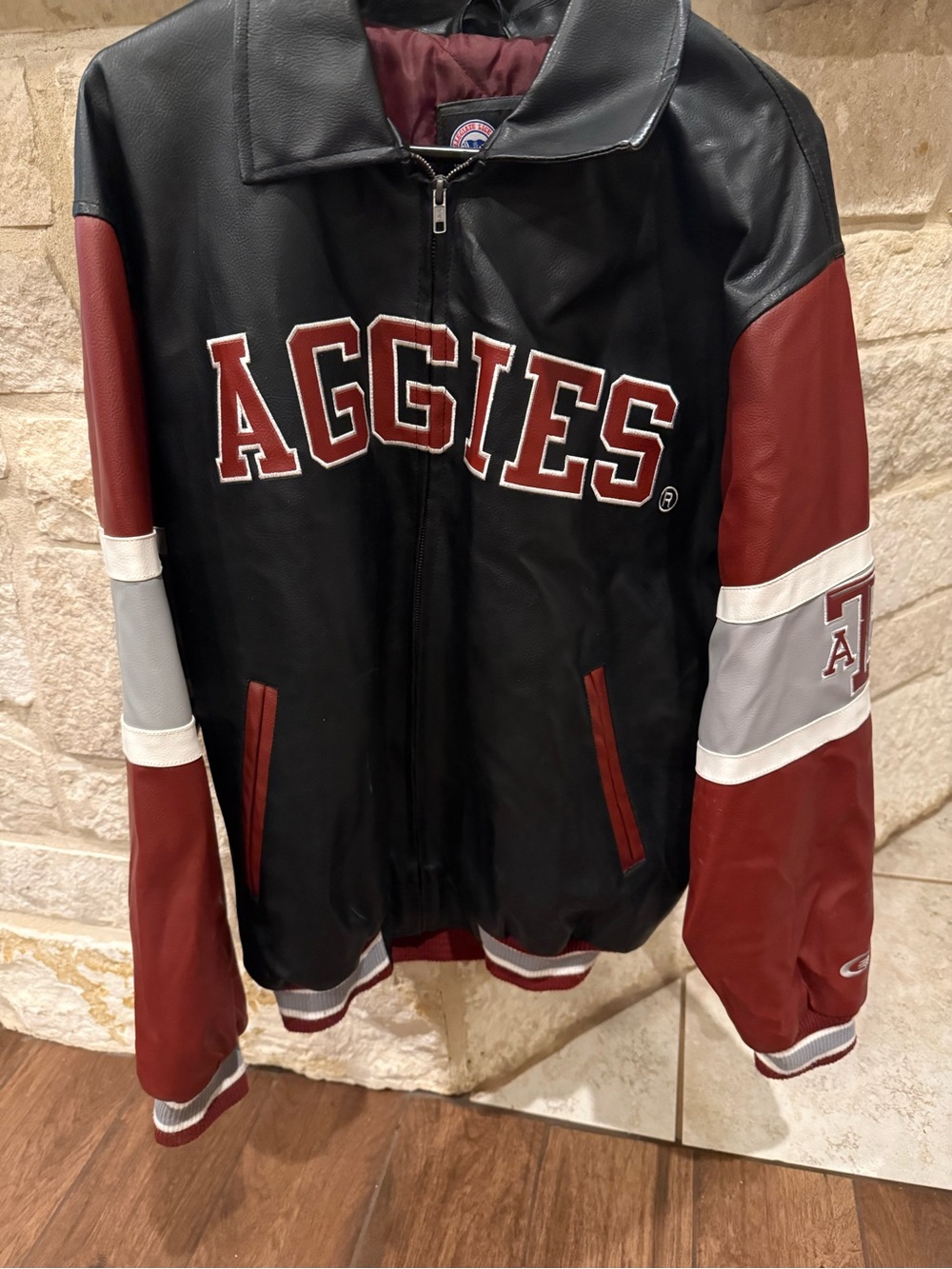 Aggies Black and Maroon Leather Varsity Jacket
